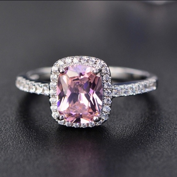 Jewelry - Pink  Square Tourmaline Silver Plated Ring Size 7